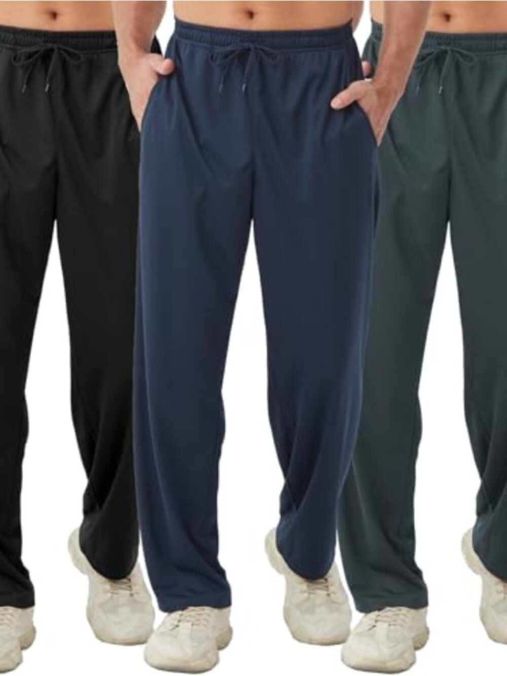 Men's Lightweight Sweatpants 3 Pack Pockets Open Bottom Athletic Track Pants